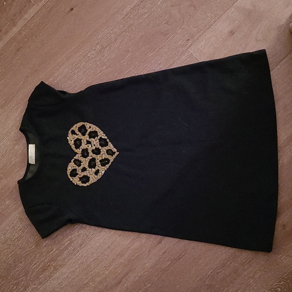 Zara Thick Black T Shirt Dress with Brown Heart - Picture 1 of 3